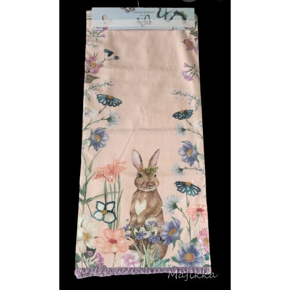 Cynthia Rowley Easter Embroidered Table Runner 16x72" Embellished Lined Floral